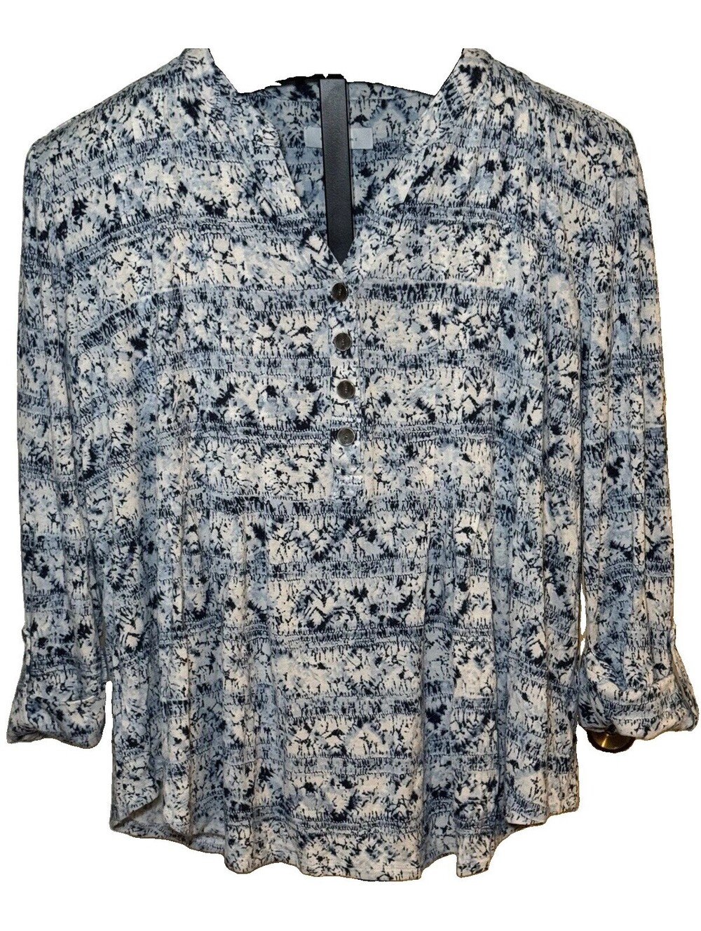 New Directions Top Womens Blue Watercolor Print 3/4 Sleeve XXL 2XL Abstract